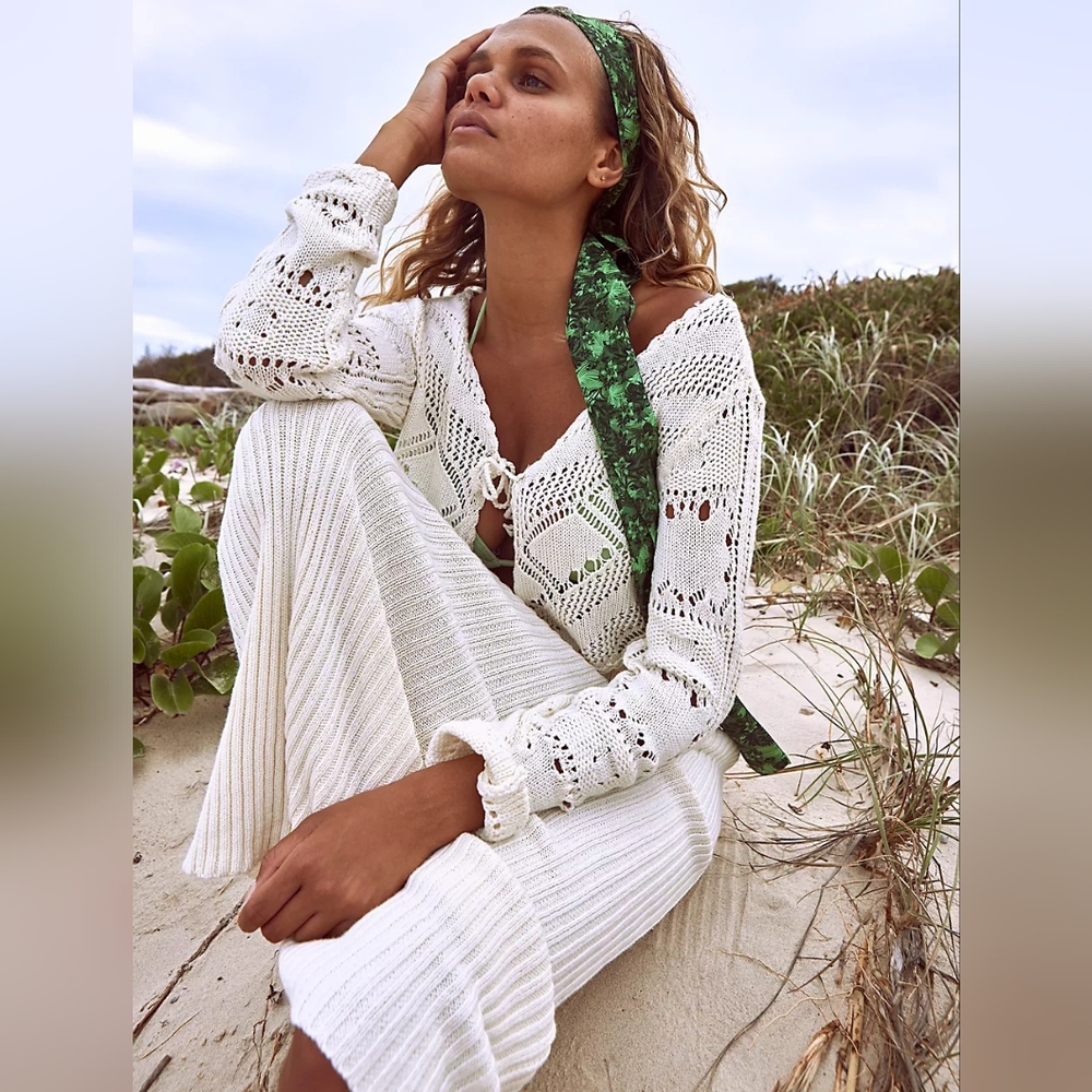 Free People Morgan Fauxchet SKIRT Sweater Set *SKIRT ONLY* CREAM bone white Midi